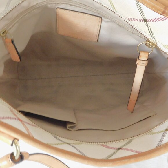 Large Coach Ivory Multi-Colored Striped Natural Hide Leather Tote handbag Purse - Picture 11 of 14